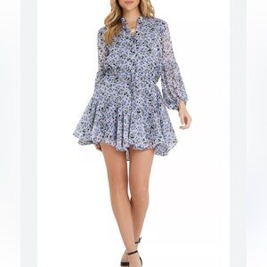 Vici Floral Mini Dress XS Blue Pink Casual Cottagecore Shirt Dress Summer Boho